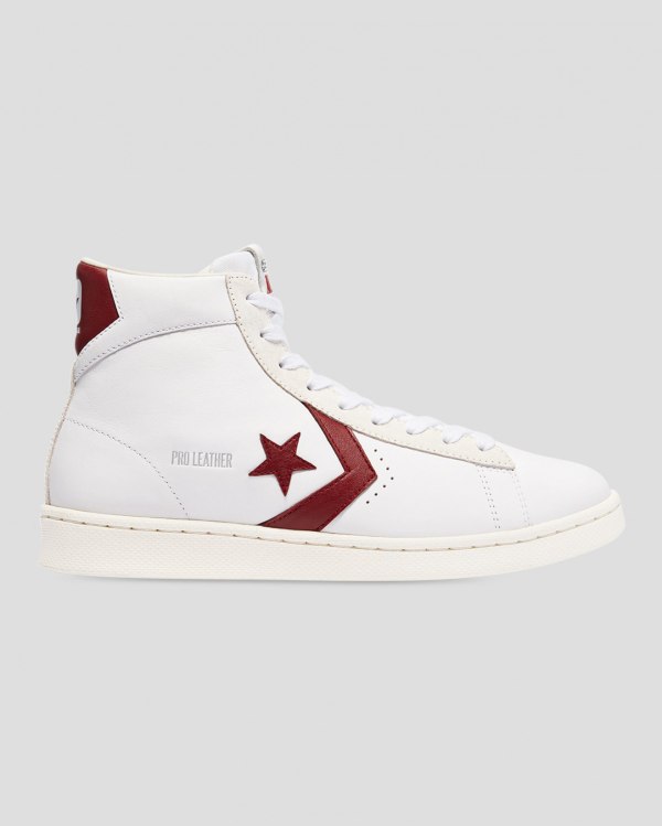 Converse Pro Leather Italy Hvide Rød Sko Danmark - Converse Høje Sneakers Herre - 36578ODGU